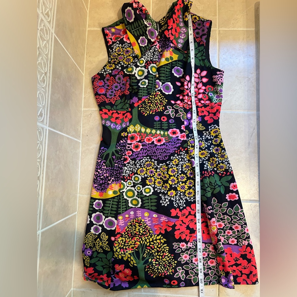 Vintage Psychedelic 60s 70s Floral Micro Mini Dress Groovy Trippy Baby Doll - Picture 11 of 14